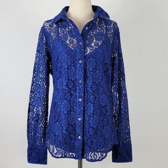 J. Crew Tops - J.CREW  Classic-fit lace button-up top blue Sz 6 (S)